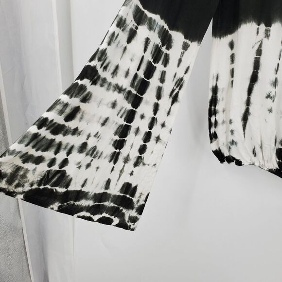 VINTAGE HAVANA womens S black white tie dye rayon boho top - Picture 3 of 7